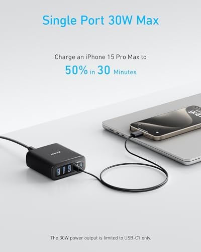 Anker 112 W Max 6-Port Fast Charging Station – Versatile Desktop USB-C Charger for i Phone, i Pad, Mac Book, Samsung & More – Multi-Device Power Hub with Built-in Safety Features for Home, Office & Travel – Custom Charging Experience (Cables Not Included)