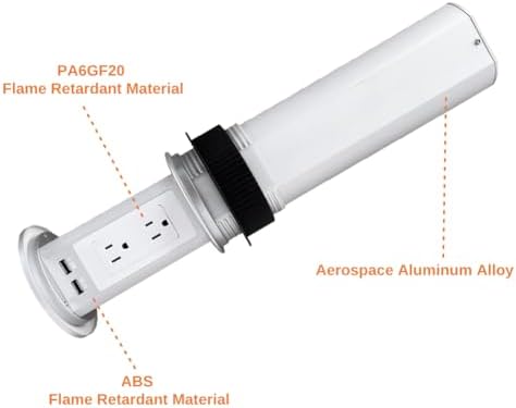ZESHAN Sleek Pop-Up Power Outlet with 15 W Wireless Charging Station – Dual US Outlets, USB A & USB C PD Fast Charging Ports for Effortless Connectivity at Home or Office – Ideal for Conference Tables and Kitchen Counters, Modern Black Finish