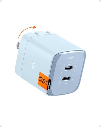 Experience Unmatched Charging Efficiency with Spigen Ga N III 452 45 W Dual USB-C Wall Charger – Portable Fast Charging Adapter for i Phone, Samsung Galaxy, and Pixel Devices – Compact Foldable Design for Ultimate Convenience