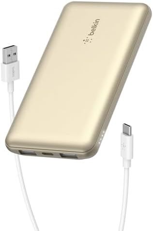 Belkin 10,000 m Ah Portable Charger – USB-C Power Bank with Dual USB-A Ports for Fast Charging – Ideal for i Phone 16, Galaxy S25, and Nintendo Switch 2 – Travel-Ready Design with Type-C to Type-A Cable Included – Reliable Power Solution for On-the-Go Charging