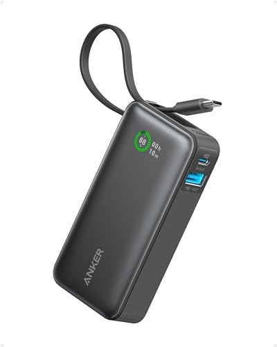 Anker Nano 10,000 m Ah Portable Charger – Ultra-Compact Power Bank with Integrated USB-C Cable for Fast Charging – 30 W Output for i Phone 16/15, Mac Book, Galaxy, Air Pods, and More – Eco-Friendly Design for On-the-Go Professionals