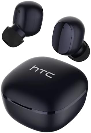 HTC Advanced Bluetooth 5.3 True Wireless Earbuds – Premium Noise Cancelling In-Ear Headphones with Touch Controls and Built-in Microphone, 22 Hours of Playtime, Waterproof Design – Stylish Black Finish for Android & i OS Compatibility