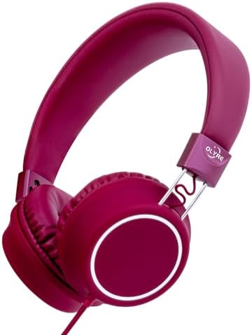 Olyre Lightweight Wine Red Kids Headphones – Ergonomic Wired Earphones for Toddlers – Superior Audio Quality with Tangle-Free Design – Comfortable, Durable & Stylish for School, Travel, and Home Use – Ideal for Young Listeners and Seamless Compatibility with Tablets and Smartphones