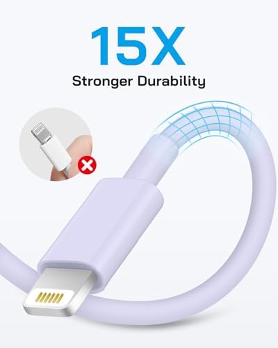 20 W USB-C Wall Charger Duo with 10 ft Lightning Cable – Fast Charge Your i Phone 14/13/12/11/X/8/Pro/Max & Air Pods in Style – Sleek Purple Design for Ultimate Convenience and Extended Reach