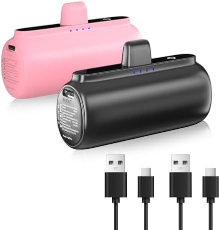 Dual Pack 5500 m Ah Mini Portable Charger for i Phone – Ultra-Compact Power Bank with PD Fast Charging in Stylish Black & Pink – Perfect Travel Accessory for i Phone 14/13/12/11/X/8/7/6 – Enhanced Compatibility & Convenience for On-the-Go Power