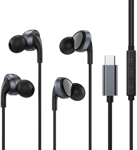 Advanced USB C In-Ear Headphones with Mic & Volume Control – Dual-Pack for Samsung Galaxy S24, i Phone 16, Google Pixel 8 – Superior Audio Clarity with Deep Bass & Clear Call Quality – Ergonomically Crafted for All-Day Comfort & Effortless Connectivity – Lightweight & Durable Earbuds for Music Lovers & Professionals – Transform Your Listening Experience Instantly!