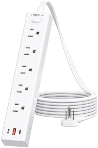 Ultra-Slim 15 FT Flat Plug Power Strip with 5 Outlets & 3 Smart USB Ports – 1700 Joules Surge Protector for Home, Office & Dorm Use – Space-Saving Design with Right-Angle Plug for Optimal Access and Charging Efficiency