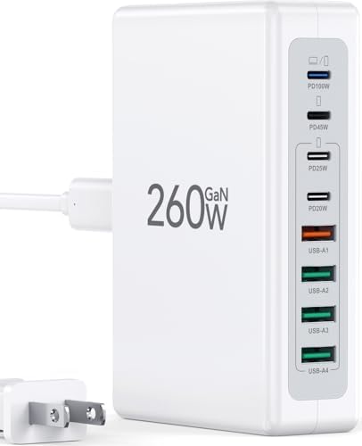 Revolutionary 2025 260 W USB C Charging Hub – 8-Port Ga N III Fast Charger for Mac Book Pro/Air, Dell XPS, i Pad Pro, i Phone 16/15, Galaxy S25 – Unmatched Speed & Universal Compatibility for All Devices