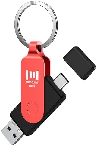 MOSDART 256 GB USB 3.1 Dual Flash Drive – Lightning-Fast Data Transfer for i Phone 15/16, Android, i Pad & Mac Book – Versatile USB-C & A Compatibility – Portable Keychain Design with LED Status Indicator