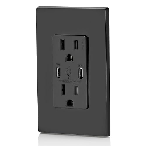Leviton 60 W Dual USB Type A/Type-C In-Wall Charger – Fast, Efficient Power Delivery Solution for Smartphones, Tablets & Laptops – Tamper-Resistant Outlet in Light Almond for Safe, Clutter-Free Charging Experience – Perfect for Home and Office Use