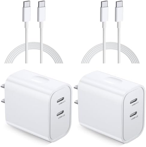 Costyle i Phone 15 & 16 Dual USB-C Charger Block – 20 W Fast Charging Wall Plug with 2 x 6 FT Type-C Cables for Maximum Compatibility – Efficient Power Adapter for i Phone 15 Pro Max & i Pad Pro – Compact Design for On-the-Go Charging Solutions