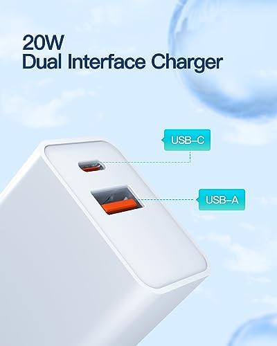 20 W USB-C Fast Charger for Air Pods Pro 2 (2023) – Dual Port Power Adapter with 6.6 ft Cable for Swift Charging and Enhanced Compatibility – Zouxan Power Accessory for Ultimate Convenience and Durability