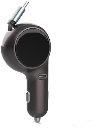60 W Retractable USB-C Car Charger – Dual-Port Fast Charging Adapter for i Phone 15, Samsung, i Pad & Mac Book – Compact Design for Travel with Overcurrent Protection – Ultimate Compatibility & Efficiency on the Road