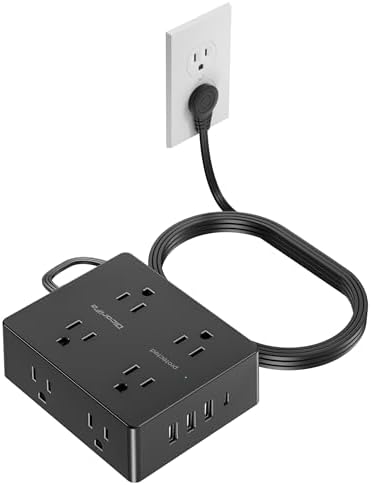 Olcorife 10 ft Surge Protector Power Strip with Ultra Thin Flat Plug – 8 Outlets & 4 USB Charging Ports (Including 1 USB-C) – Ideal for College Dorms & Home Use – Enhance Charging Speed & Space Efficiency – Black Power Management Solution for All Your Devices