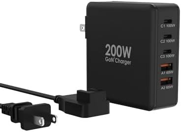 200 W Ga N USB-C Fast Charging Station with 5 Ports – PD100 W Compact Power Hub for i Phone 16/15, Mac Book Pro/Air, Galaxy S24/S23 – Advanced Safety Features & Wide Device Compatibility for Home, Travel, and Office Use