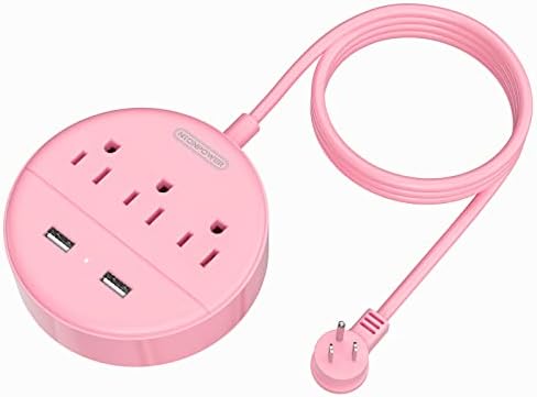 Stylish 25 ft Rose Pink Extension Cord by NTONPOWER – Flat Plug Power Strip with 3 AC Outlets & 2 USB Ports, Versatile Wall Mount Charging Station for Home, Dorm, or Office – ETL Certified for Enhanced Safety and Performance
