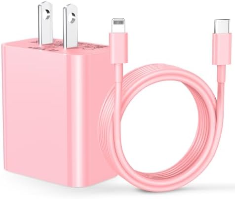 Dayaoncy 20 W USB-C Wall Charger with 6 FT Pink USB-C to Lightning Cable – Ultimate Fast Charging Solution for i Phone 14/13/12/12 Pro Max/11/Xs Max/XR – Elegant Design, Enhanced Compatibility, and Safety Features for Reliable Performance