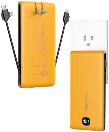 Ultimate Travel Power Bank with Built-in Cables and Wall Plug – 10,000 m Ah Fast Charging Battery Pack for i Phone 16/15/14/13 & i Pad – Sleek Yellow Design for Maximum Compatibility and Convenience