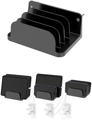 Wall Mount Phone Holder for Smartphones and Tablets, Phone Shelf with 4-Slot Docking Station Compatible with Tablet, ipad, Kindle Wall Charging Organizer (Black) – Enhanced Compatibility and Speed