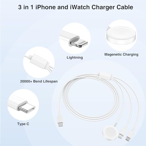 Ultimate 3-in-1 Magnetic Charger for Apple Watch – Fast USB-C Charging Cable for i Phone & i Pad Compatibility – 6 FT Versatile Length for All Apple Watch Series – Durable Design for Effortless Home and Travel Charging