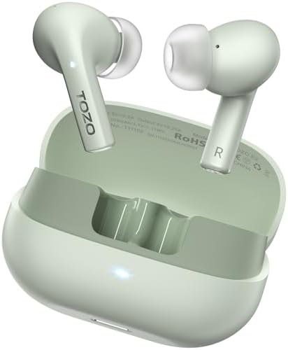 TOZO E2 Wireless Earbuds – Unmatched Sound Clarity with 32 Custom EQ Settings, Smart AI Noise Cancellation for Clear Calls, Enduring 30-Hour Battery Life, Next-Gen Bluetooth 5.3 for Rapid Connectivity, Comfort-Focused Ergonomic Design – Ideal for Music Enthusiasts and Professionals on the Move