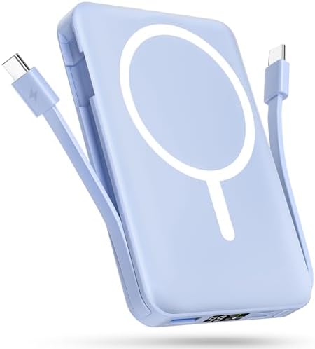 Magnetic Power Bank for i Phone – 10000 m Ah Portable Battery Pack with Dual USB-C Cables, 22.5 W PD Fast Charging, LED Display, and Enhanced Magnetic Attachment for i Phone 16/15/14/13/12 Series – Lightweight Design for On-the-Go Charging and Superior Safety Features