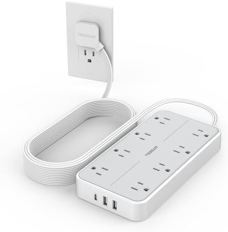 TESSAN 8-Outlet Surge Protector Power Strip with 3 USB Ports (1 USB-C) – 1080 Joules of Safety, Wall-Mountable Extension Cord for Home, Office, and Dorm – Ultimate Charging Hub for Multiple Devices and Enhanced Protection
