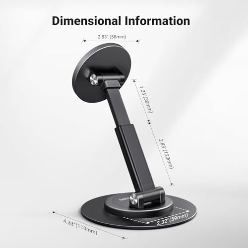 UGREEN Magnetic Phone Stand for MagSafe, Height Adjustable iPhone Stand for Desk with 360° Rotation Compatible for iPhone 16 15 Pro Max 14 Pro 13 12 and MagSafe Case, Black – Enhanced Compatibility and Speed
