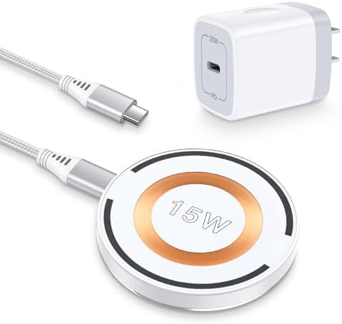 Revolutionary Magnetic Wireless Charging Pad – 15 W Fast Charger for i Phone 12-15, Samsung Galaxy S20-S24, and Google Pixel 6-8 Pro – Includes 20 W USB-C Power Adapter – Ultimate Efficiency and Compatibility for Modern Devices – Sleek & Portable Design for Effortless Charging – Say Goodbye to Cords with Secure Magnetic Connection – Enhanced Safety Features for Overheat & Overcharge Protection – Elevate Your Charging Experience with Cutting-Edge Technology and Unmatched Versatility