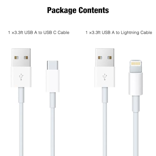 i Phone Car Play Cable Set (2-Pack) – Premium Dual USB A to USB C & Lightning Cables for Rapid Charging of i Phone 15/16 – Enhanced Durability & Portability for Effortless Connectivity to Music, Navigation, and Calls in Your Vehicle