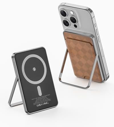Kuulaa 5000 m Ah Magnetic Wireless Power Bank – Sleek Portable Charger with PD 20 W Fast Charging, Magnetic Wallet, and Stand for i Phone 15/14/13/12/Mini/Pro (Stylish Brown) – Ultimate Convenience for On-the-Go Charging