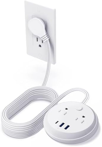 KOOSLA Compact Flat Plug Power Strip with USB C Ports – 2 AC Outlets & 3 Fast-Charging USB Ports for Ultimate Travel Convenience – 1250 W Capacity, 5 ft Cord – Ideal for Cruise Ships, Dorms, Homes, & Offices – Lightweight, Space-Saving Design for Multi-Device Charging