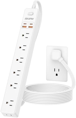 Dual Pack Surge Protector Power Strip with 7 Outlets & 4 USB Ports (2 USB-C) – 6 Ft Flat Plug Extension Cord for Ultimate Device Charging Efficiency – 1875 W/15 A, 1700 Joules Protection, Wall-Mountable for Home, Office, & Dorm Spaces – Sleek Design for Space Optimization and Safety