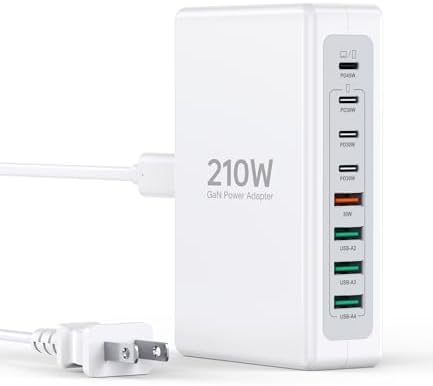 Ultimate 210 W USB C Fast Charging Hub – 8-Port Multi-Device Charger with Ga N III Technology for Rapid Laptop and Smartphone Powering | Compatible with Mac Book Pro/Air, DELL, i Phone 16/15/14, Samsung | Compact Design for Home & Travel Use | Smart Charging for Optimal Performance and Safety