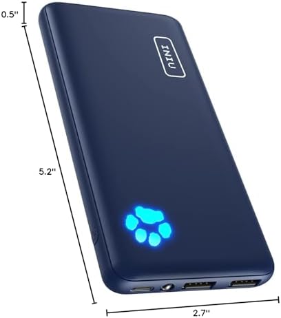 Slimmest 10,000 m Ah INIU Portable Charger – Ultra-Slim Power Bank with High-Speed 5 V/3 A USB-C Charging for i Phone 16, 15, 14, 13, 12, Samsung S22, S21, Google Devices – Lightweight, Travel-Friendly External Battery Pack for On-the-Go Power Solutions