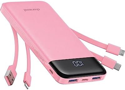 Sleek 10,000 m Ah Multi-Device Portable Charger with Built-In Cables – High-Speed 3 A Power Bank for i Phone, Samsung, Pixel, LG, Moto, i Pad – Ultimate Travel Essential with 6 Outputs for Effortless Charging on the Go