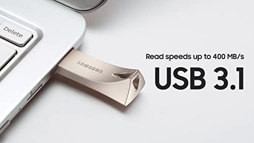 SAMSUNG BAR Plus 128 GB USB 3.1 Flash Drive – Ultra-Fast 400 MB/s Data Transfer, Rugged Metal Design for Maximum Durability, Ideal for Photos, Videos, and Music Storage, Enhanced Compatibility Across Devices, Sleek Titan Grey Finish