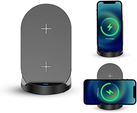 15 W Dual-Coil Fast Wireless Charger Stand for i Phone & Samsung Galaxy – Energy-Saving USB Type-C Charging Dock with Auto-Off Safety Feature – Sleek Black Design for a Modern Look – Clutter-Free Convenience for Effortless Power-Up