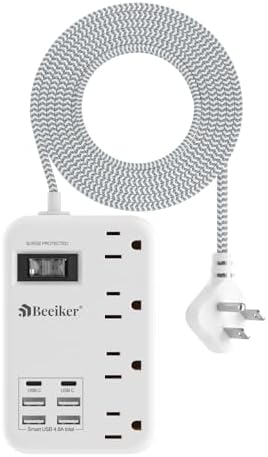 International Travel Power Adapter with 6 USB Ports and 4 AC Outlets – Versatile Plug Converter for European Destinations Including UK, France, Italy, and Germany – Compact 3 ft Extension Cord with Surge Protection for Enhanced Device Safety and Charging Efficiency