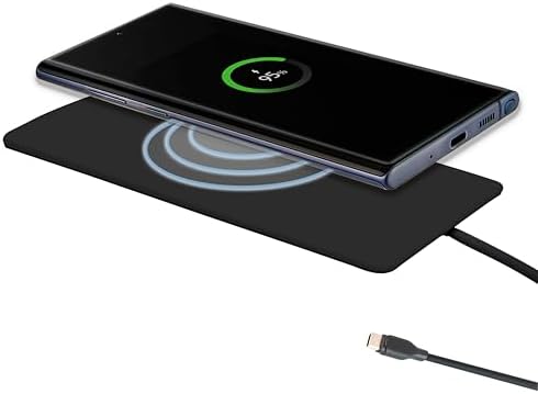 Sleek Ultra Slim Wireless Charger – 15 W Fast Charging Pad for Samsung & i Phone | Qi-Certified, Non-Slip Design | Perfect for Home & Travel | Tangle-Free Convenience, Adapter Not Included (Black)