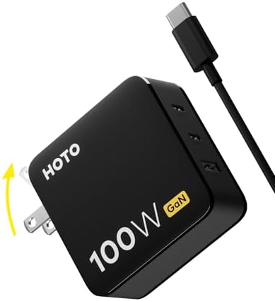 HOTO 100 W Ga N USB-C Charger: Ultra-Compact 3-Port Fast Charging Hub with Foldable Design – Perfect for Mac Book Pro, i Pad Pro, i Phone, Galaxy S24 Series – Includes 4.92 ft USB-C Cable for Efficient Multi-Device Powering and Ultimate Portability