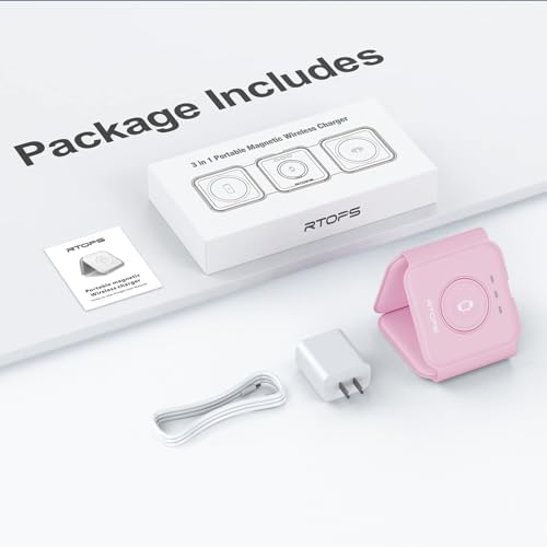RTOPS 3-in-1 Magnetic Wireless Charging Station for i Phone, Apple Watch, and Air Pods – Compact Ga N Travel Charger with Enhanced Speed and Compatibility for i Phone 16/15/14/13/Pro/Max, Air Pods 4/3/2/Pro – All-in-One Solution for Ultimate Convenience and Efficiency