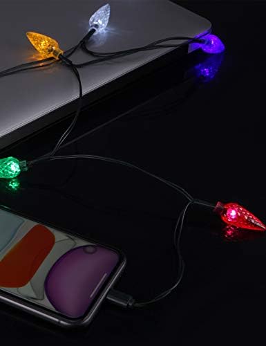 Illuminate Your Holiday Season with LED Christmas Light Phone Charger Cord – USB Charging Cable for i Phone 14/13/12/11 Pro/XS/XS Max/XR/X/8 Plus/8/7 Plus/7/6 s/6/5 s/5 c/5 & i Pads – 10 Multicolored LED Lights for Festive Charging (Black, 2-Pack) – Perfect Holiday Gift for Tech Lovers and Seasonal Decor Enthusiasts!