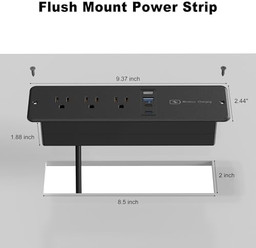 Revolutionary 8-in-1 Recessed Power Strip with 15 W Wireless Charger & 20 W Fast Charging – Ultimate Furniture Charging Station Featuring 3 AC Outlets & 4 USB Ports, Flush Mount Design, 10 FT Cord for Flexible Setup – Perfect for Home and Office Organization