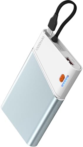 Ultra-Slim 10000 m Ah Power Bank with 22.5 W PD Fast Charging – Built-in USB-C Cable for i Phone 16/15/14, Samsung S24 & More – Lightweight Travel Essential with 15-Layer Safety Protection & Multiple Device Charging Capability