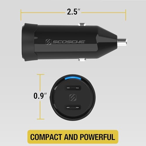 Scosche M Power Volt 40 W Dual Port USB-C Car Charger – Fast Charging Adapter for i Phone, Galaxy & All USB-C Devices, Flush Cigarette Lighter Design, Sleek & Compact Automotive Power Solution for On-the-Go Convenience