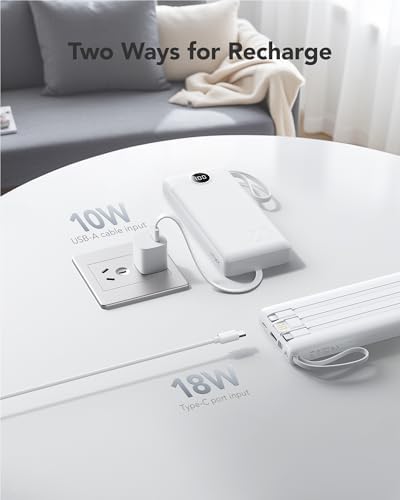 Ultimate 20000 m Ah VRURC Portable Charger with Built-in Cables – Fast Charging Power Bank for Travel, PD & QC 3.0 Compatible, 4 Output Ports & Dual Input, Ideal for i Phone, Samsung, Android Devices – Compact & Durable Battery Pack for On-the-Go Power