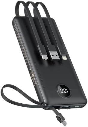 Ultra-Slim 10,000 m Ah VEEKTOMX Portable Power Bank with Built-In Cables – Multi-Device Charger with 5 Outputs and LED Battery Indicator for i Phone, i Pad, Samsung, and Android Devices – Perfect Travel Companion for On-the-Go Charging