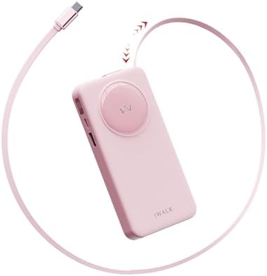 Sleek 10,000 m Ah Ultra-Slim Power Bank with 30 W PD Fast Charging & Integrated 1.97 ft Retractable USB-C Cable – Ideal Portable Charger for i Phone 15/16, Samsung Galaxy 25/24, Google Pixel, Mac Book Air – Chic Pink On-the-Go Power Solution
