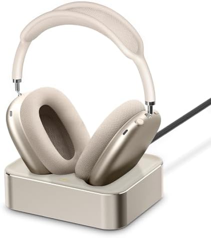 Magnetic Headphone Charging Station for Air Pods Max (2020/2024) – Dual Lightning & Type-C Connector Dock for Enhanced Compatibility and Quick Power-Up – Stylish Starlight Design for Home or Office Use